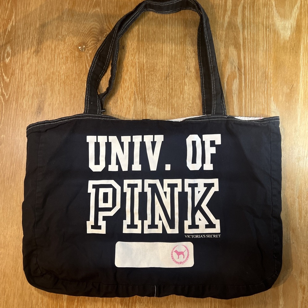 PINK Victoria's Secret  Tote Bag Pink Black Reversible University‎ Campus Y2K
